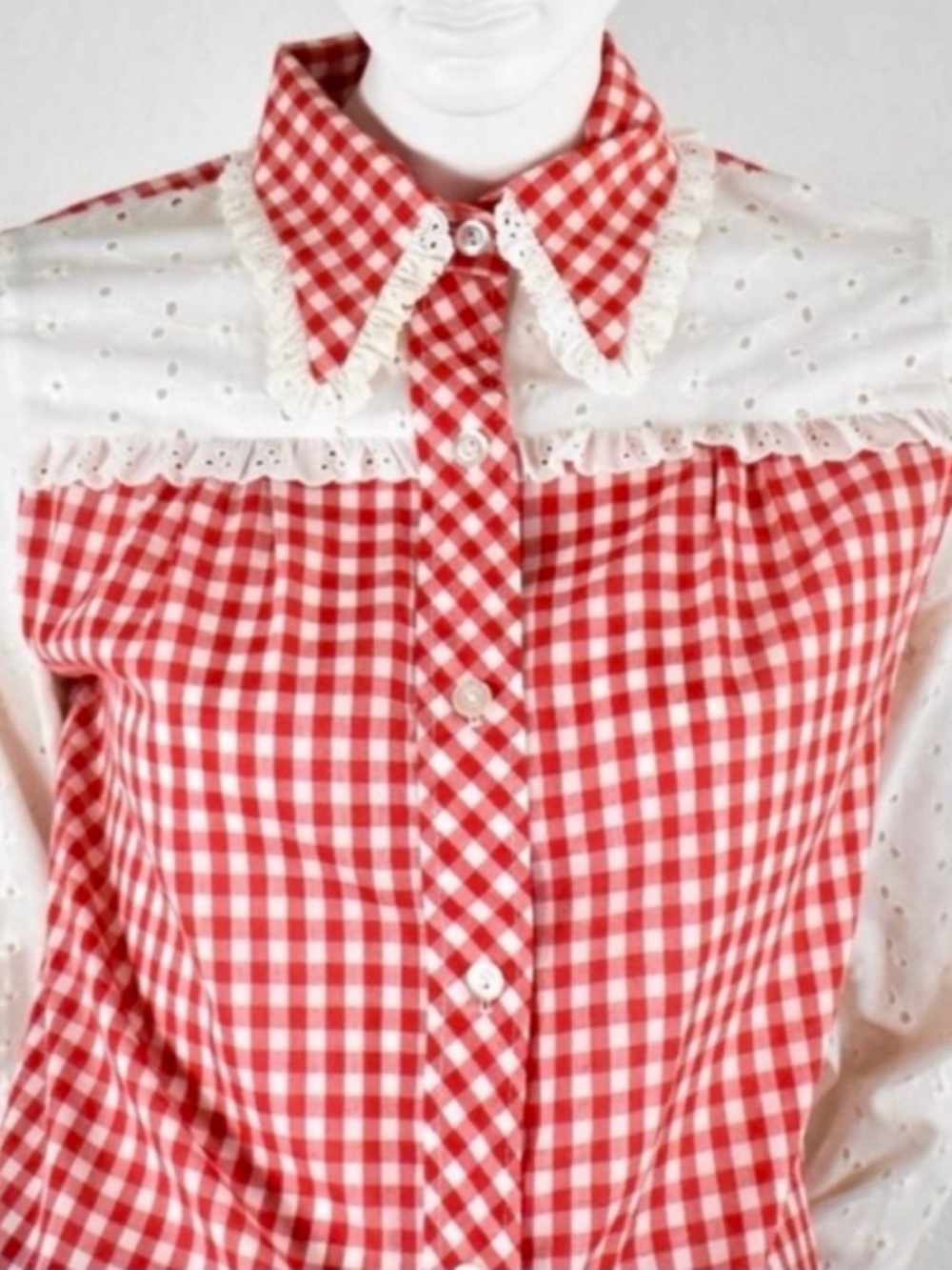 VINTAGE Gingham & Eyelet Blouse